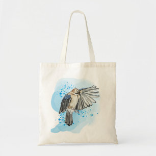 Bright watercolor blue jay tote bag