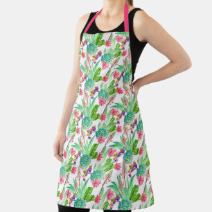 Bright Watercolor Cactus & Succulent Pattern Apron
