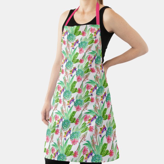 Bright Watercolor Cactus & Succulent Pattern Apron (Insitu)