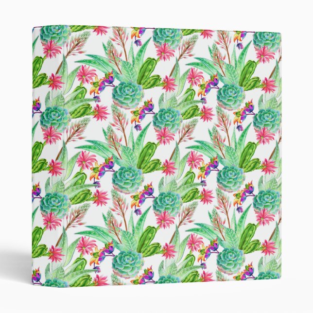 Bright Watercolor Cactus & Succulent Pattern Binder (Front/Spine)
