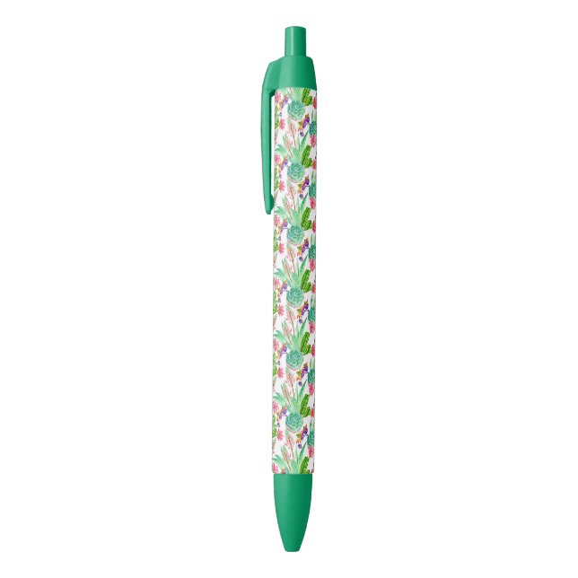 Bright Watercolor Cactus & Succulent Pattern Black Ink Pen (Top (Vertical))