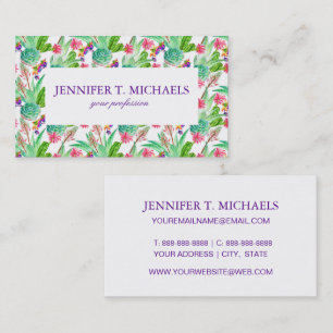 Bright Watercolor Cactus & Succulent Pattern Business Card