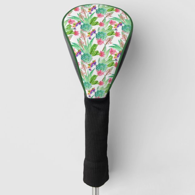 Bright Watercolor Cactus & Succulent Pattern Golf Head Cover (Front)
