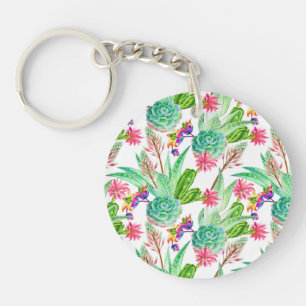 Bright Watercolor Cactus & Succulent Pattern Keychain