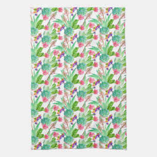 Bright Watercolor Cactus & Succulent Pattern Kitchen Towel