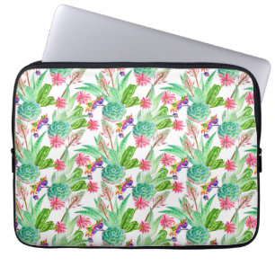 Bright Watercolor Cactus & Succulent Pattern Laptop Sleeve