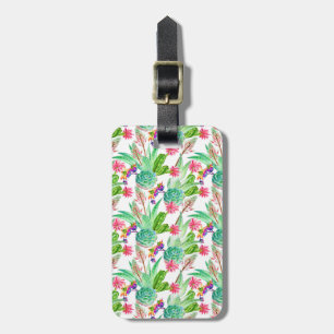 Bright Watercolor Cactus & Succulent Pattern Luggage Tag