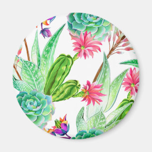 Bright Watercolor Cactus & Succulent Pattern Magnet