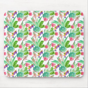 Bright Watercolor Cactus & Succulent Pattern Mouse Pad