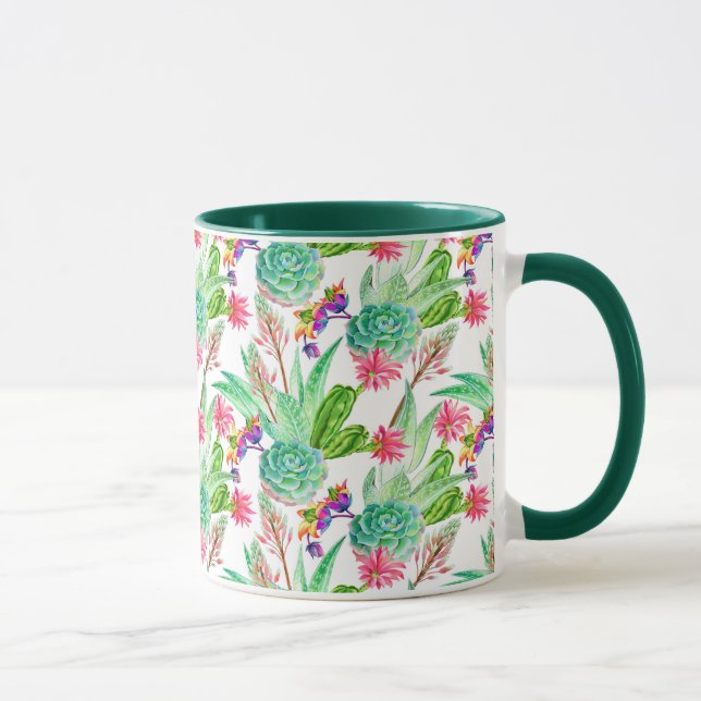 Bright Watercolor Cactus & Succulent Pattern Mug (Right)