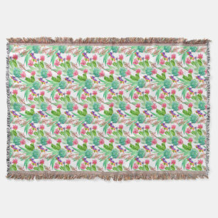 Bright Watercolor Cactus & Succulent Pattern Throw Blanket