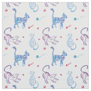 Bright watercolor cat graphic pattern design fabric