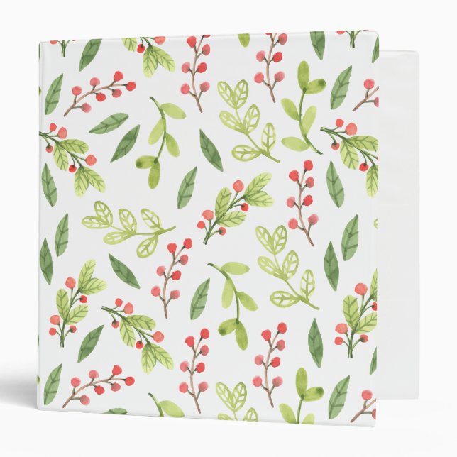 Bright Watercolor Christmas Mistletoe Pattern Binder (Front/Inside)
