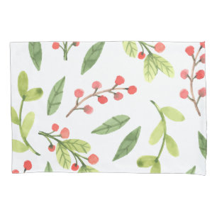 Bright Watercolor Christmas Mistletoe Pattern Pillowcase