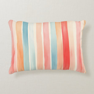 Bright Watercolor Colourful Stripe Pattern Accent Pillow