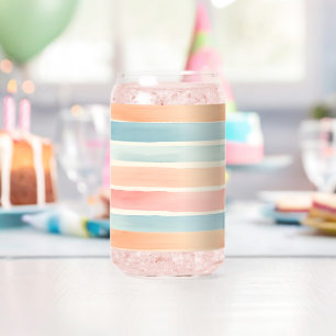 Bright Watercolor Colourful Stripe Pattern Can Glass