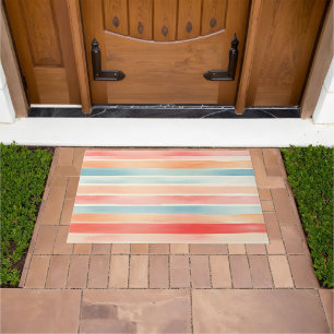 Bright Watercolor Colourful Stripe Pattern Doormat