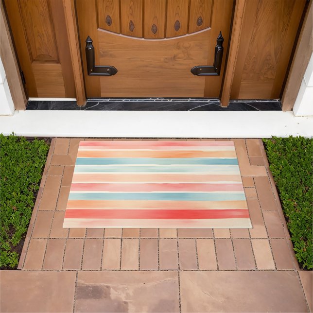 Bright Watercolor Colourful Stripe Pattern Doormat (Outdoor)