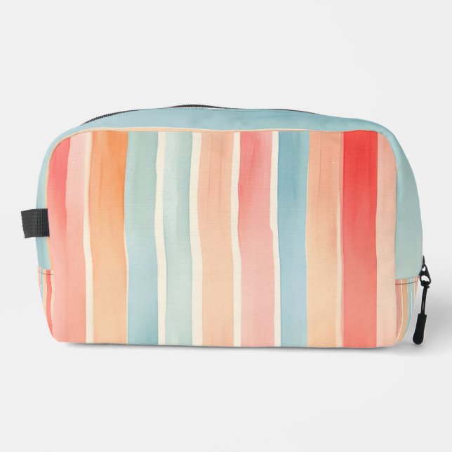 Bright Watercolor Colourful Stripe Pattern Dopp Kit (Front)