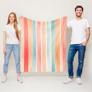 Bright Watercolor Colourful Stripe Pattern Fleece Blanket
