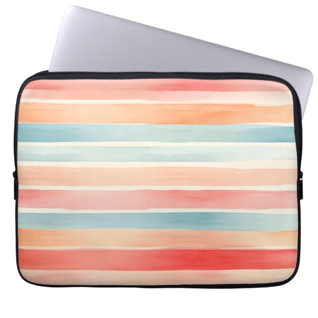Bright Watercolor Colourful Stripe Pattern Laptop Sleeve (Front)