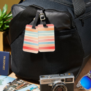 Bright Watercolor Colourful Stripe Pattern Luggage Tag