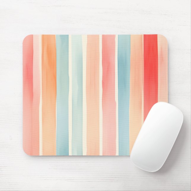 Bright Watercolor Colourful Stripe Pattern Mouse Pad (With Mouse)