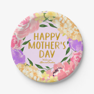 Bright Watercolor Floral Mother's Day Personalized Paper Plate