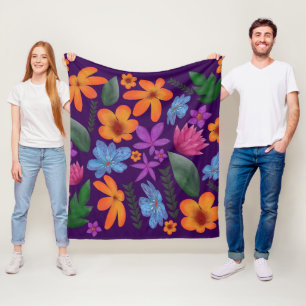 Bright Watercolor Floral Pattern Botanical Aesthet Fleece Blanket