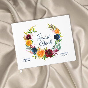 Bright Watercolor Floral Wedding Guest Book