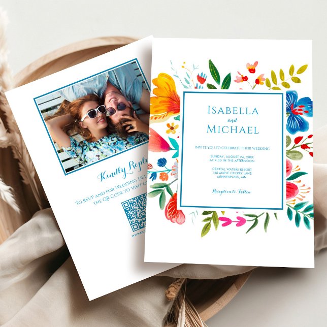 Bright Watercolor Floral Wedding Invitation (Bright Watercolor Floral Wedding Invitation)