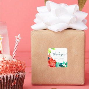 Bright Watercolor Floral Wedding Square Sticker