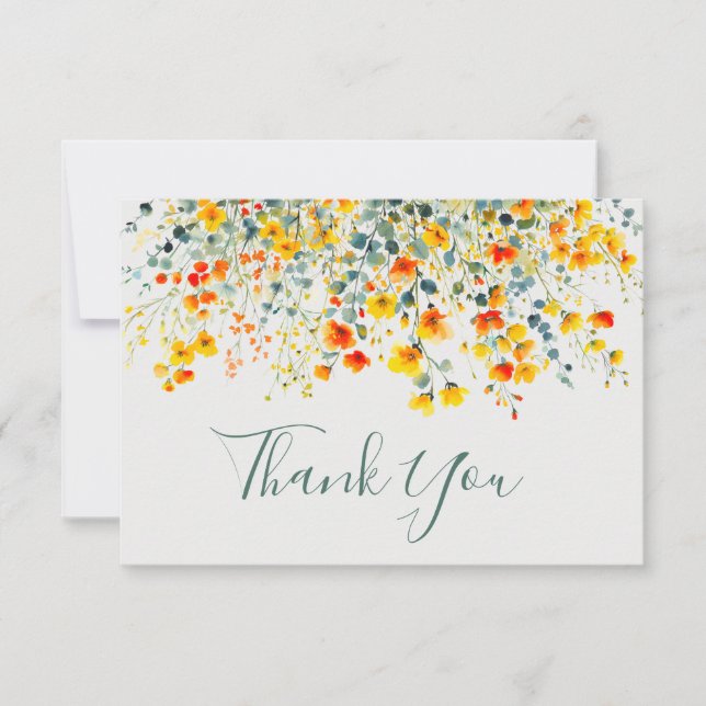 Bright Watercolor Floral Wedding Thank You Card (Front)