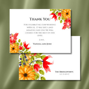 Bright Watercolor Floral Wedding Thank You Card