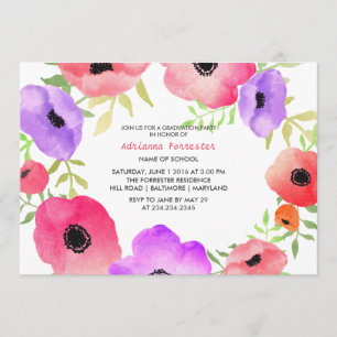 Bright Watercolor Flowers Graduation Party Invitation