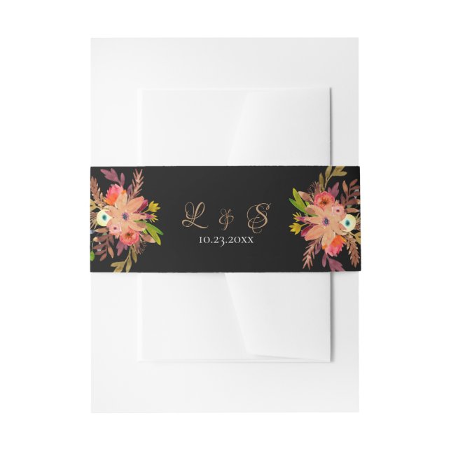 Bright Watercolor Flowers Invitation Belly Band (Front Example)