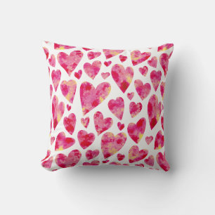 Bright Watercolor Heart pattern Throw Pillow
