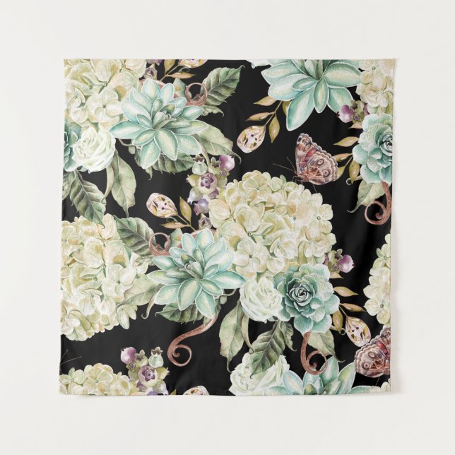 Bright Watercolor: Hydrangea Rose Pattern. Tapestry (Front)