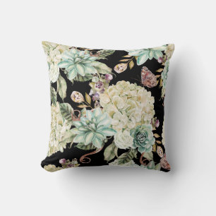 Bright Watercolor: Hydrangea Rose Pattern. Throw Pillow