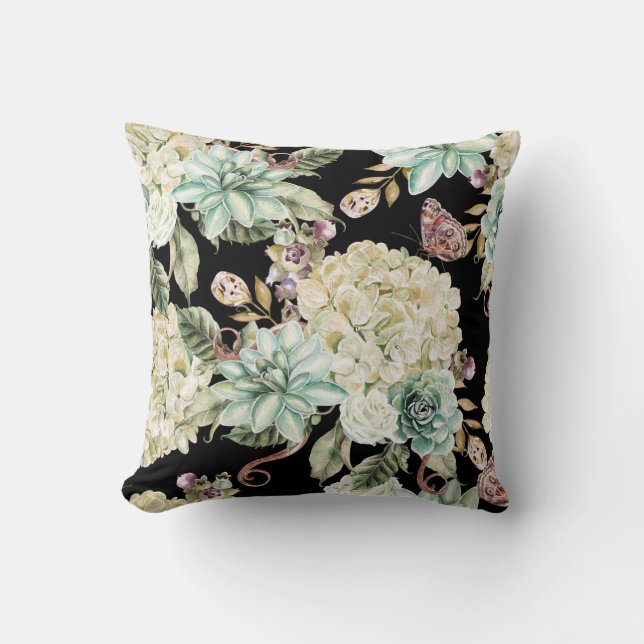 Bright Watercolor: Hydrangea Rose Pattern. Throw Pillow (Front)