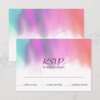 Bright Watercolor Neon Rainbow Wedding RSVP Card