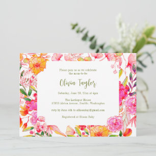 Bright Watercolor Pink Garden Floral Baby Shower Invitation
