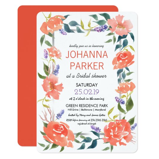 Bright Watercolor Red Rose Flowers Bridal Shower Card