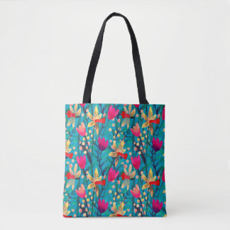 Bright watercolor seamless pattern with beautiful  tote bag