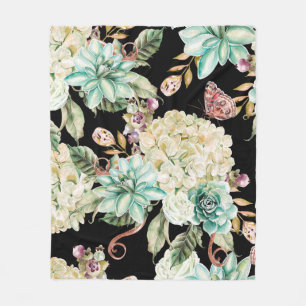 Bright watercolor seamless pattern with flowers hy fleece blanket