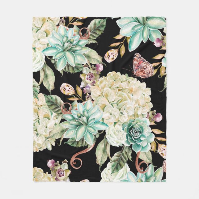 Bright watercolor seamless pattern with flowers hy fleece blanket (Front)