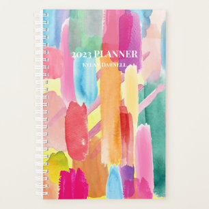 Bright Watercolor Stripes Personalized Planner