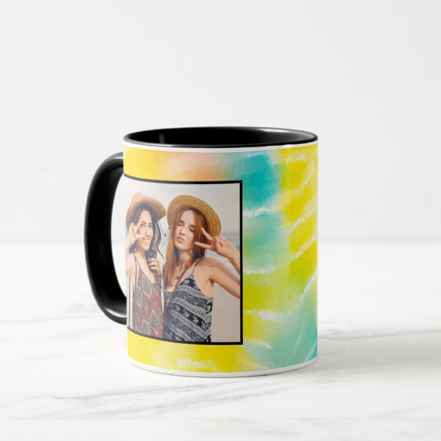 Bright Watercolor Tie Dye Custom Photo Mug (Front Left)