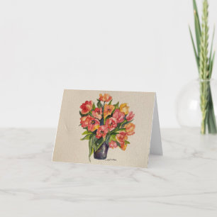 bright watercolor tulips + friendship message thank you card