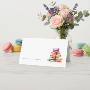 Bright watercolorful macaroons name place card